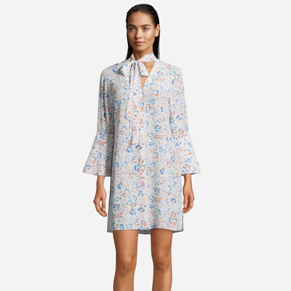 Robert Graham White Brenna Leopard Printed Silk Dress Size Small